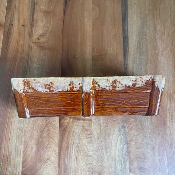 Vintage Large Rare 12" Brush McCoy Two Tone Brown Drip Square Planter J3-12 - Picture 3 of 9